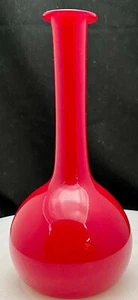 BEAUTIFUL VTG ITALY VENICE MURANO LONG-NECKED RED ART GLASS VASE 7" c1970 vg - Picture 1 of 8