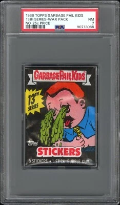 1988 OS13 Garbage Pail Kids 13th Series 13 Card Wax Pack PSA 7 NM - WITHOUT 25c - Image 1 of 2