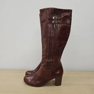 Frye Jane 77831 Nora Brown Leather Knee High Tall Chunky Heel Boots Uk 8 Us 10 - Picture 1 of 17
