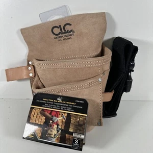 CLC 3 Pocket Heavy Duty Suede Leather Tool Belt with Nail Bag & Poly Web Belt - Picture 1 of 4