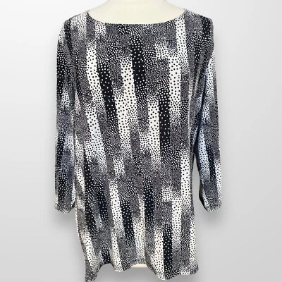 JM Collection Woman Size 2X Top Shirt Tunic Stretch Flowy Black White 3/4 Sleeve - Image 1 of 4