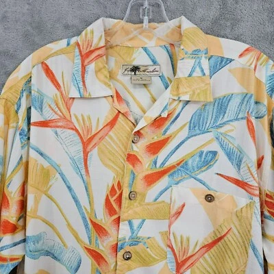 Joe Marlin Loop Collar Hawaiian Camp Shirt M Colorful Tropical Leaf Print Rayon - Image 1 of 4