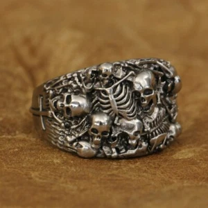 Cupronickel Skulls Grave Ring Biker Rock Punk Jewellery CP257C UK N½~Z4 - Picture 1 of 27