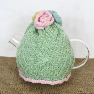 Pretty Pastel Floral Knit Tea Cosy | Handmade in the UK | Tea Cosy - Picture 1 of 6
