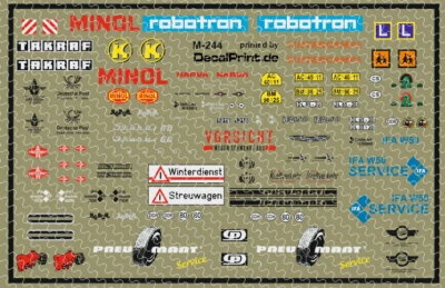 DECALPRINT Decals 1 Satz DDR Minol, Takraf, Fortschritt, IFA etc. Nr. M-244 - 1:87 /DL131