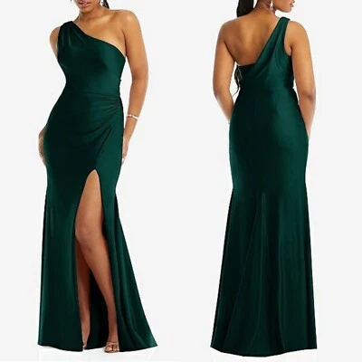 Vestido Cynthia & Sahar XL Vestido Asimétrico Un Hombro Verde Satén Formal Foto 1 de 4