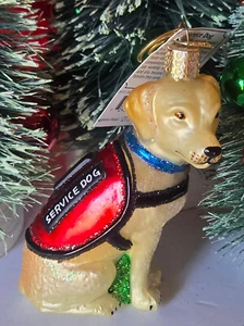 Old World Christmas SERVICE DOG Blown Glass Ornament, OWC, BRAND NEW w/TAGS - Picture 1 of 10