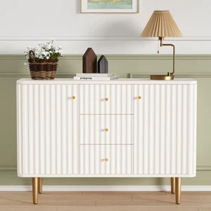 Storage Cabinet with 2 Doors 3 Drawers Sideboard Buffet Cabinet Fluted Waveform - Picture 1 of 21