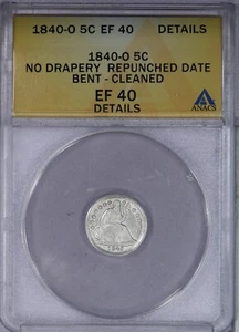 1840-O Liberty Seated Half Dime H10c ANACS EF40 XF40 Details - No Drapery - RPD - Picture 1 of 4