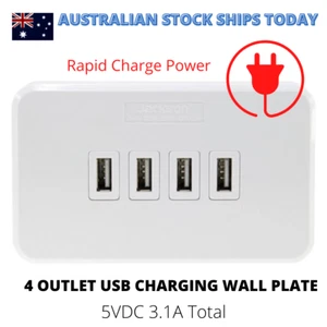 Rapid Charge 4 Outlet USB Phone Charging Wall Plate Power Point 3.1A PT9804 - Picture 1 of 4