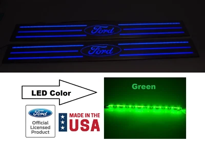 Placas de arranhão de soleira de porta iluminadas ovais LED verde "Ford" para 2010-2014 F-150 - Imagem 1 de 4