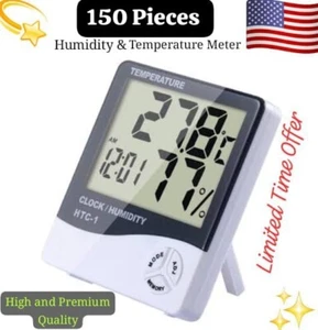 150 Piece Hygrometer Thermometer Temperature Humidity Meters HTC-1 W/Alarm Clock - Picture 1 of 7