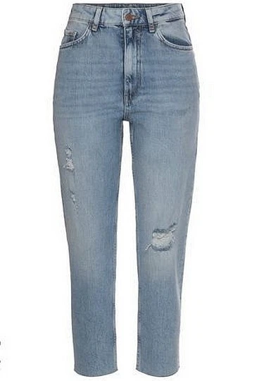 EDC by Esprit Damen Jeans Slim Hose Blue Stretch Denim Destroyed High Waist Crop - Bild 1 von 1