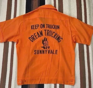 60s 70s King Louie Bowling Shirt USA Orange M Vintage Embroidered F/S JPN USED - Picture 1 of 4
