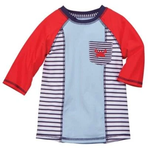Mud Pie Red White Blue Striped Nautical Crab Rash Guard 2T-3T 4T-5T - Picture 1 of 1