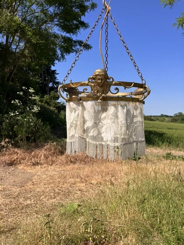 Antique French Brass Pendant Light Old Chandelier Cover