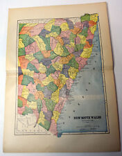1890s Antique ORIGINAL 15" Map NSW New South Wales Australia 