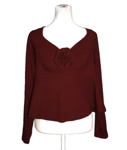 Top camicia donna American Eagle taglia grande bordeaux manica lunga crop 3D fiore - Foto 1 di 2