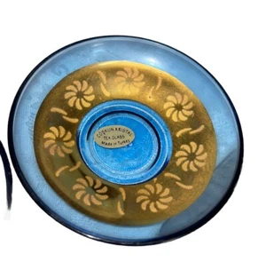 ABKA Turkish KRISTAL Gold Espresso Demitasse Saucers Blue With Gold Ornate Trim - Picture 1 of 10