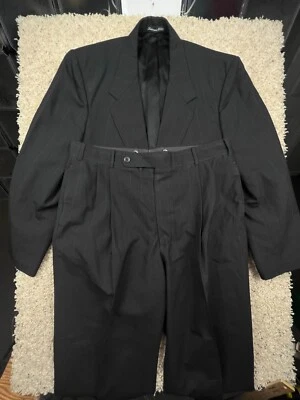 Tom James Black PinStriped Suit Jacket Blazer And Pants USA Size 43L, 34x27 Pant - Image 1 of 4