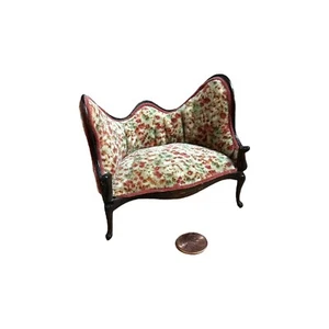 Vintage Artisan Dollhouse Miniature Loveseat Victorian Floral Signed TT Sofa - Picture 1 of 8