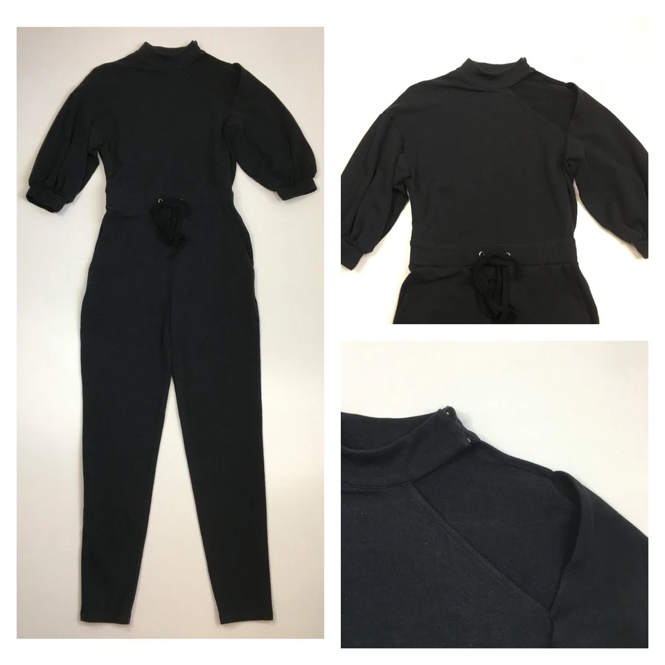 Mono BEBE para mujer talla pequeña negro cuello falso recortado manga corta cordón Foto 1 de 4