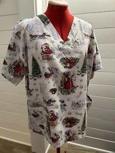 Women’s Size Med Uniform Advantage UA Scrubs Medical Top Christmas Santa Shirt - Picture 1 of 8
