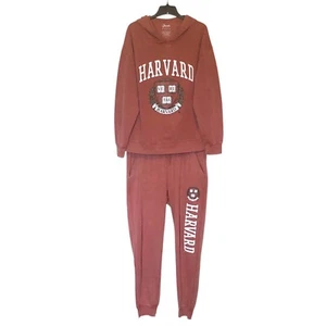 Womens Harvard Logo Sweatsuit ~ Hoodie & Sweatpants Distressed Maroon Size L - Picture 1 of 5
