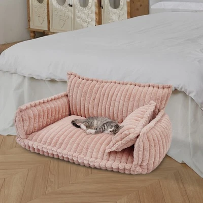 Pink Pet Couch + Pet Pillow For Dog/Cat Modern Pet Couch Calming Bed 100*67*40cm - Image 1 of 4