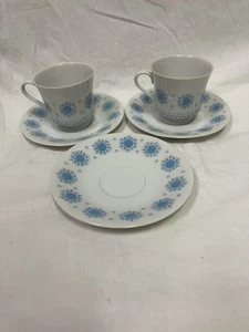 5 Vintage Harmony House Blue Snowflake China Saucer Pedestal Teacup 3501 Atomic - Picture 1 of 9