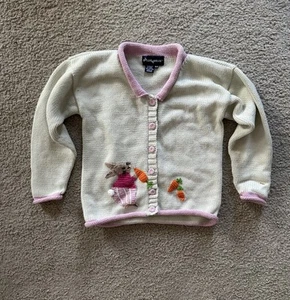 Vintage Molly Goggles Girls Sz 8-10 Easter Sweater Handknit Cotton bunny carrot - Picture 1 of 8