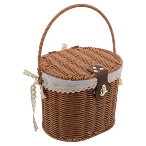 Vintage Woven Basket: Handheld Fruit and Dessert Storage with Cloth Liner - Picture 1 of 12