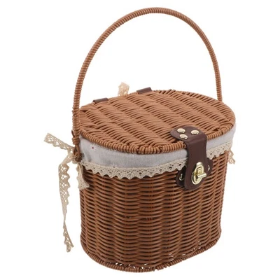  Vintage Woven Basket: Handheld Fruit and Dessert Storage with Cloth Liner - Image 1 of 4
