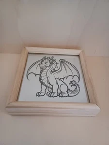Beleuchtung Spiegelfliese Graviert mit LED Holzrahmen Handarbeit Kleiner Drachen - Bild 1 von 8