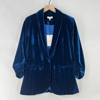 Blazer SEDGE Azul Medianoche Terciopelo Mujer Acanalado Manga 3/4 1 Botón Talla XS Foto 1 de 4
