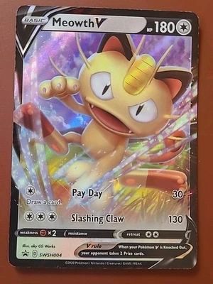 Pokémon TCG Meowth V SWSH Black Star Promos SWSH004 Holo Promo NM - Image 1 of 2