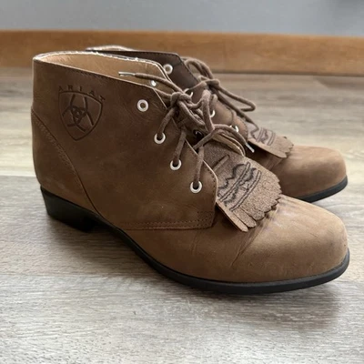 Ariat Boots Women's Brown Leather Kiltie Lace Up Biker Western Ankle 6.5M 16026 - Image 1 of 4