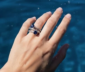 14K Weißgold-Ring mit Saphiren & Diamanten – Größe 62 - Bild 1 von 11