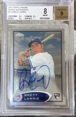 2012 TOPPS CHROME BRETT LAWRIE AUTO ROOKIE RC BGS 8 NM-MT AUTO 9 BLUE JAYS!! - Image 1 of 3
