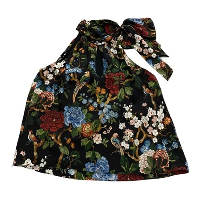 Alice + Olivia Chinoiserie Sudie 100% Seda Cuello Atado Sin Mangas Top Boho Pequeño Foto 1 de 4