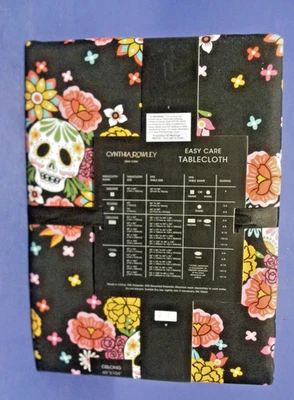 Cynthia Rowley Day of the Dead Skulls 60" x 104" Oblong Tablecloth Floral New - Image 1 of 4