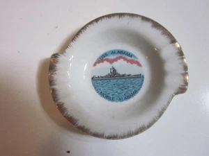 Vintage USS Alabama Weißgold Rand Aschenbecher Kenmar Japan 4-7/8" Quer - Bild 1 von 3