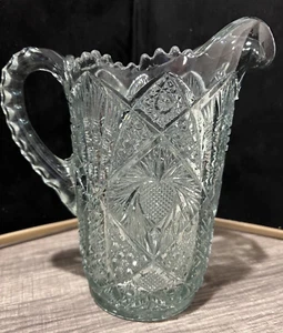 Antigua jarra de vidrio prensado transparente de 8" EAPG con patrón americano temprano 1850-1914 - Imagen 1 de 7