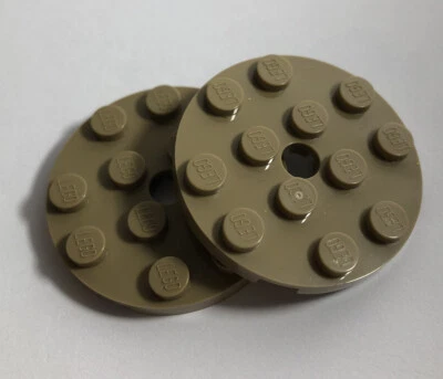 2 x LEGO Dark Tan Plate 4 x 4 Round with Hole (Part 60474), Star Wars, City - Image 1 of 2