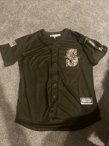 majestic mlb cool base seattle mariners felix hernandez jersey mens L #A camo Cover