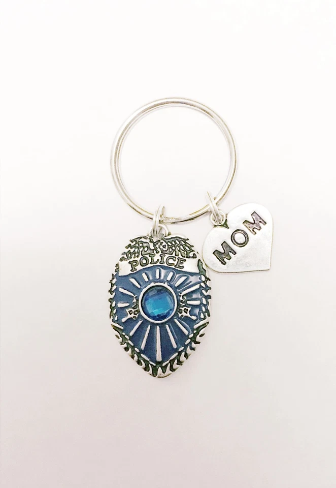 Llavero mamá policía azul oficial insignia escudo aplicación de la ley regalo de Navidad Foto 1 de 1