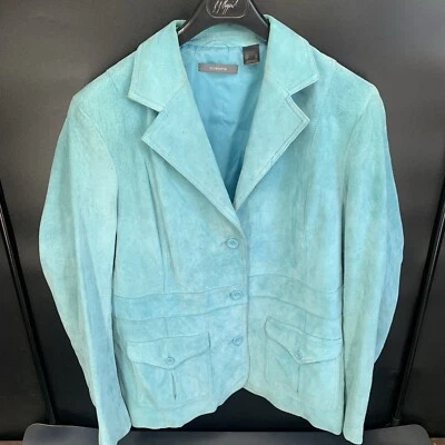Chaqueta Liz Claiborne Gamuza Cuero Forrada Robins Azul Huevo Mujer’s Talla XL. Z3 Foto 1 de 4