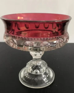 Vintage Kings Crown Ruby Thumbprint Pedestal Candy Dish Compote 5” - Picture 1 of 4