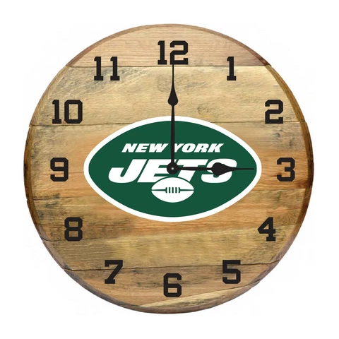 NEW YORK JETS AUTHENTIC OAK BARREL 21" CLOCK Cover