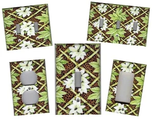 WHITE FLOWERS BAMBOO ON LEOPARD IMAGE HOME DECOR LIGHT SWITCH PLATES OR OUTLETS - Picture 1 of 32